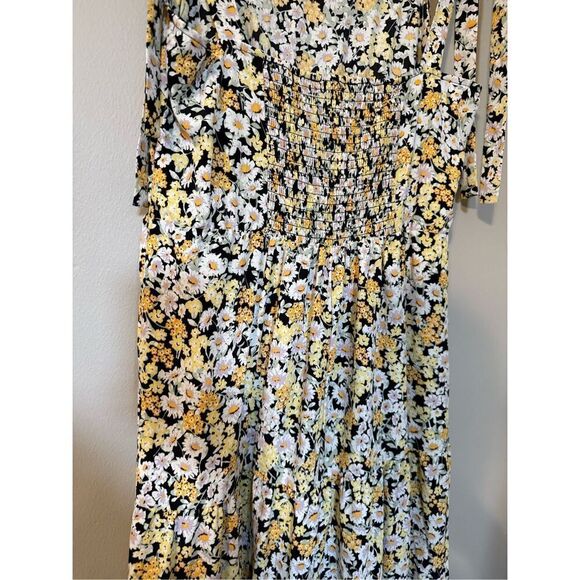 Sanctuary Size XL Ditzy Floral Tiered Maxi Dress Black Butter Yellow Daisy Print - Picture 12 of 14